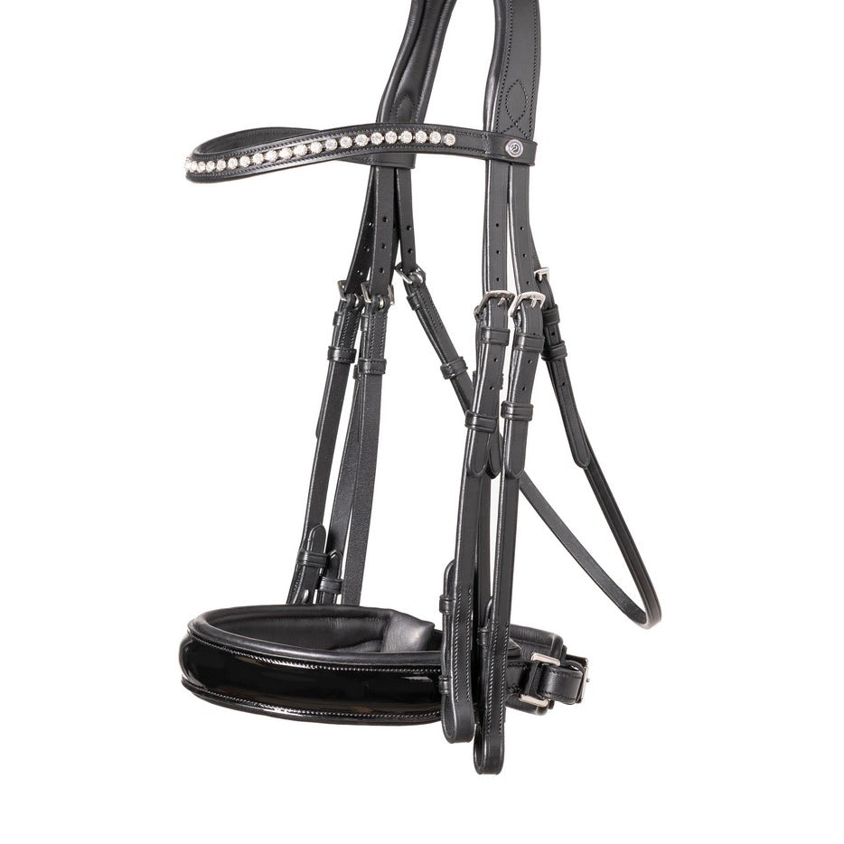 TRUST hoofdstel Aachen Stang & Trens Lakneusriem zwart onderlegd Zwart Zwart