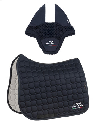 Ensemble tapis de selle et bonnet anti-mouches Equiline Eqflaggy Dressage Navy