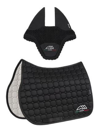 Ensemble tapis de selle et bonnet anti-mouches Equiline Eqflaggy Noir