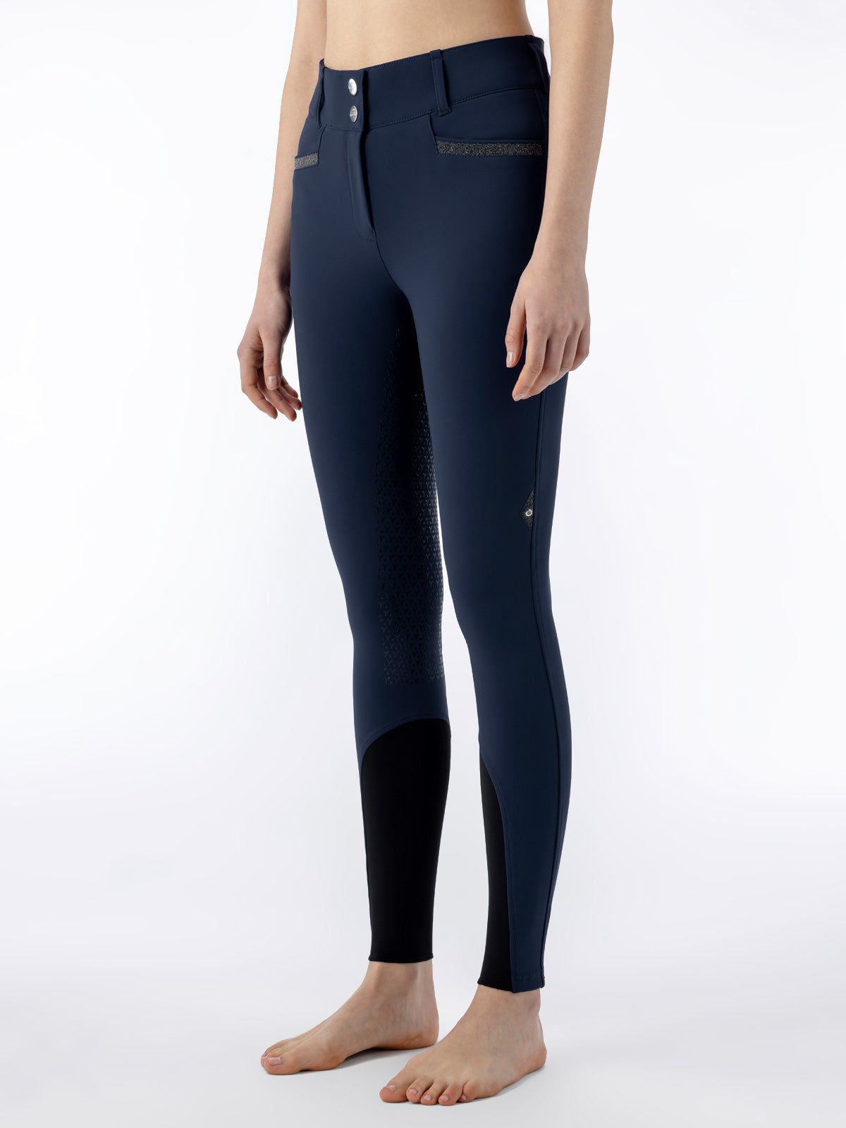 Pantalon d'équitation Equiline femme pleine adhérence taille haute Crystalef Navy