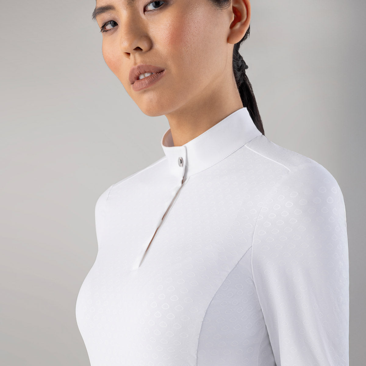 Equiline Chemise de Concours Femme Manches Longues Cols Blanche