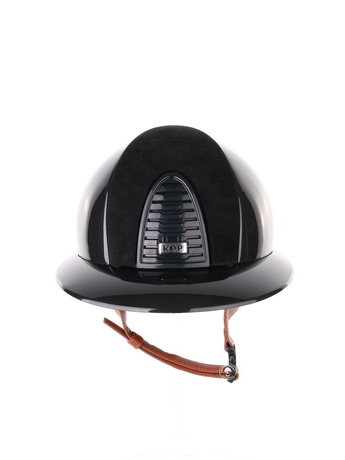 Kep Italia Paardrijhelm Cromo 2.0 Shine Polo Klep Zwart RAW Frame Suede Insert Beige Kinband