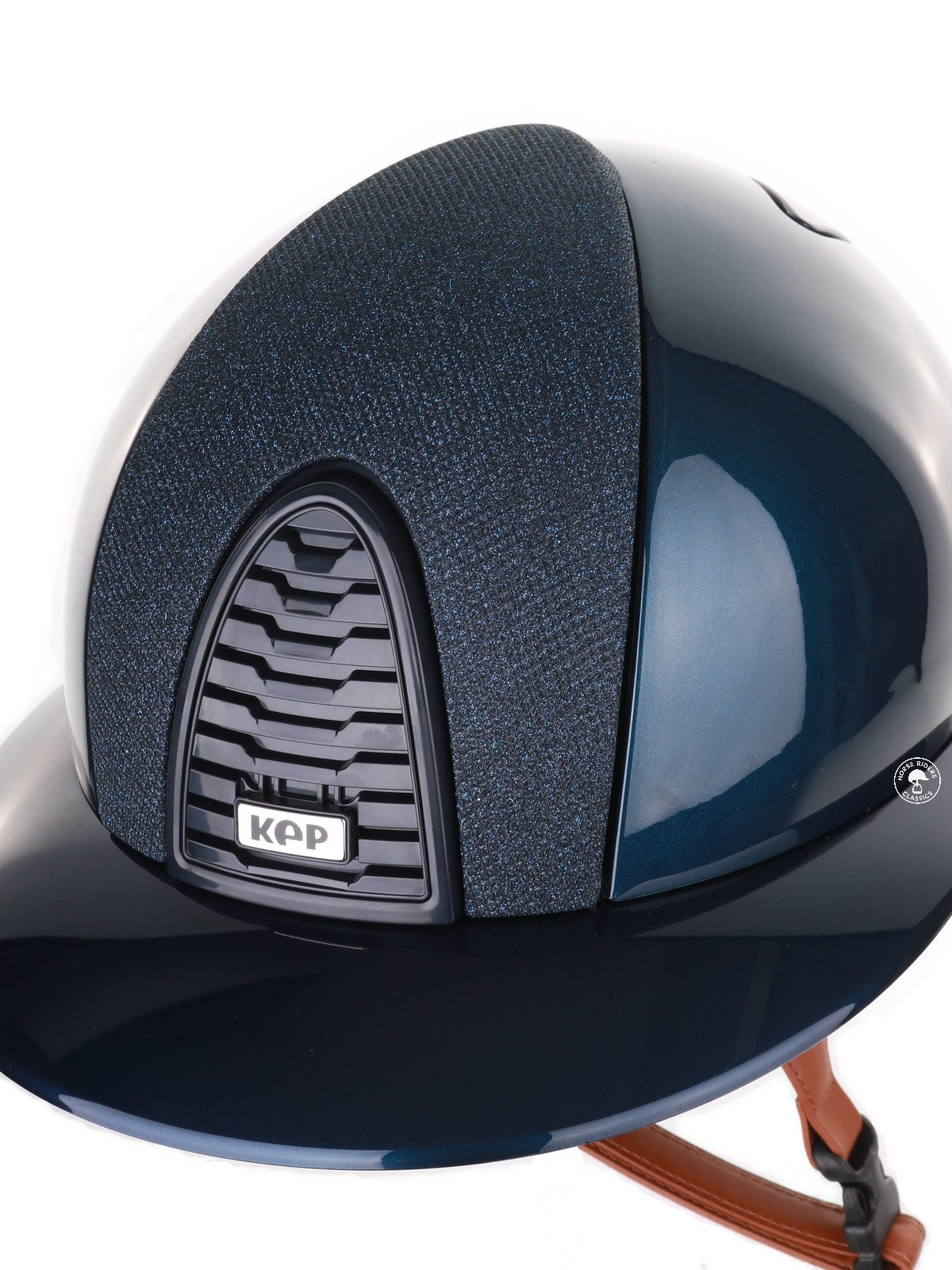 Kep Italia Paardrijhelm Cromo 2.0 Shine Polo Klep Blauw RAW Frame Luminor Blue Insert Beige Kinband