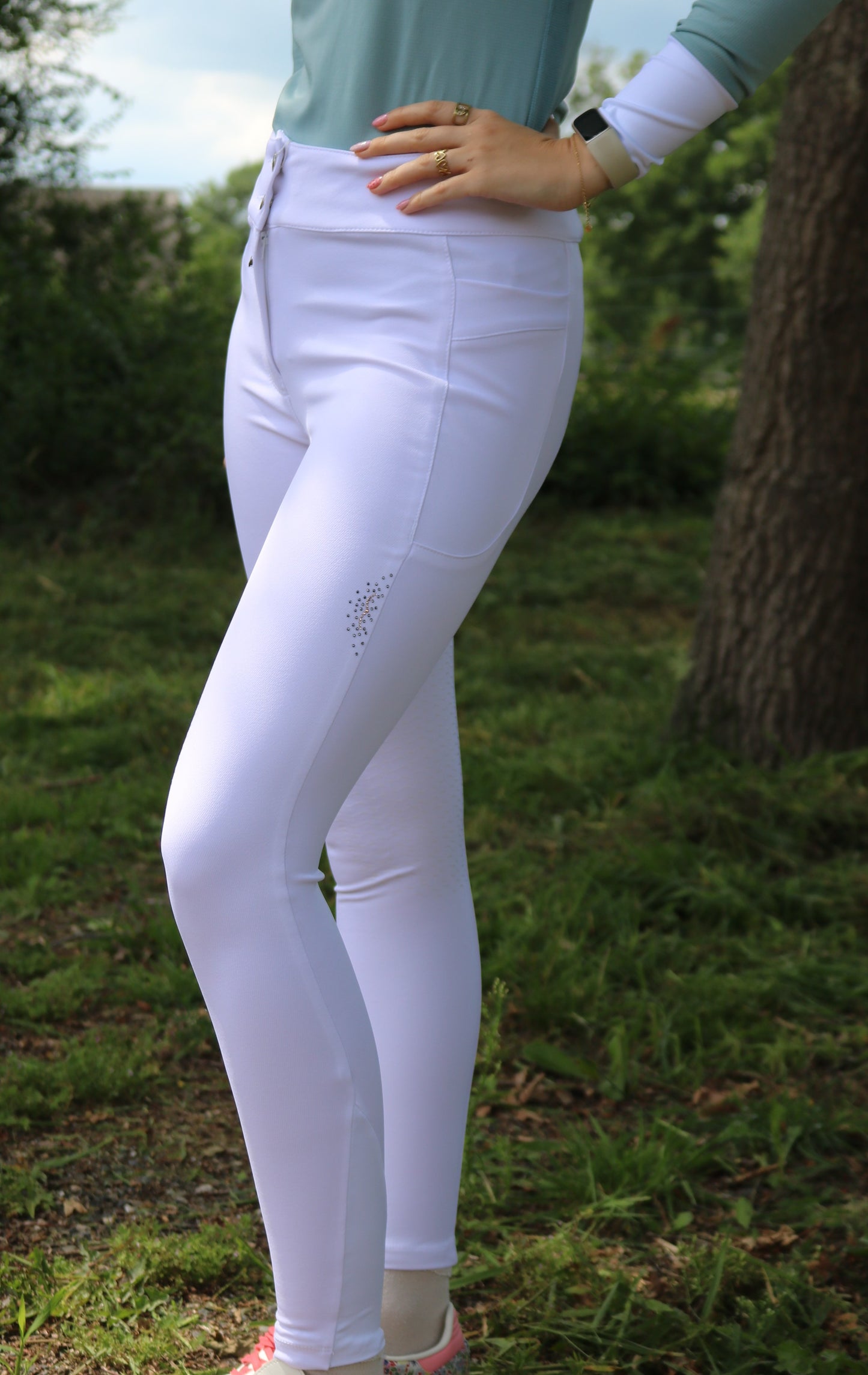 Pantalon d'équitation à grip genoux pour femmes Nicky blanc
