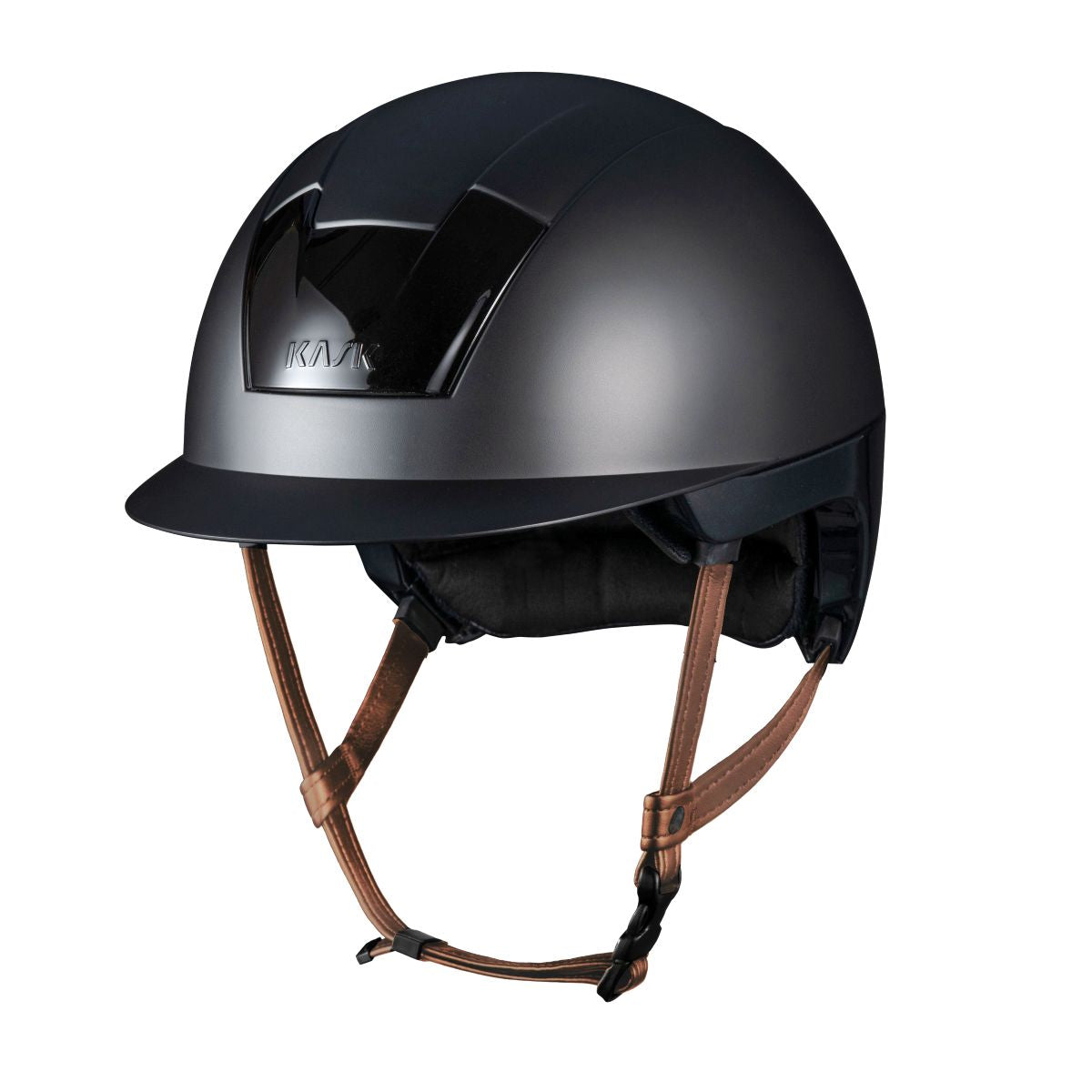 Kask Kooki Mat Zwart Lichtbruine Kinband Zwart