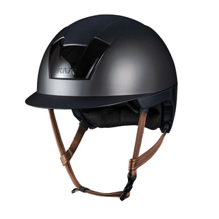 Kask Kooki Mat Noir Jugulaire marron clair