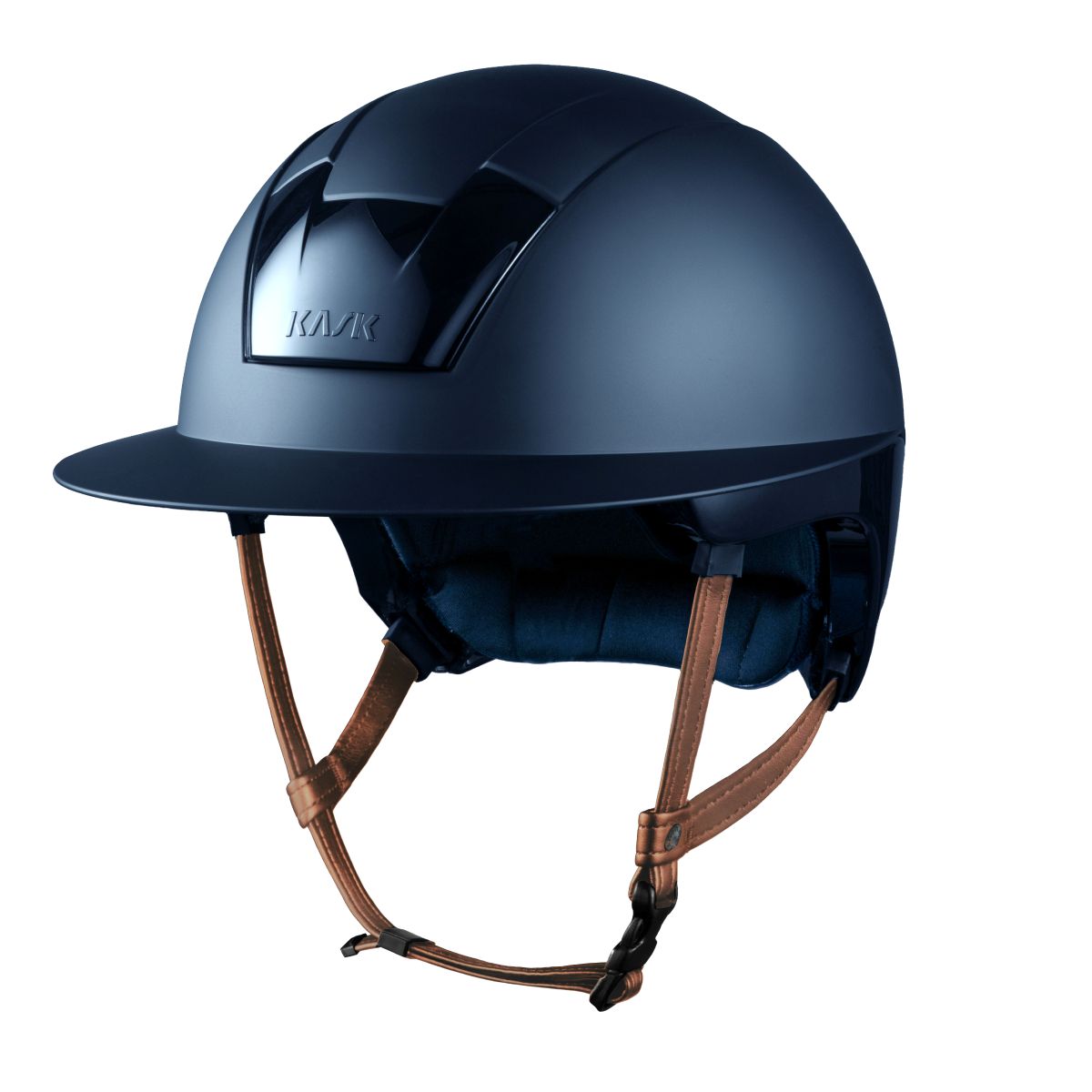 Kask Kooki Lady Mat Navy Lichtbruine Kinband Donkerblauw