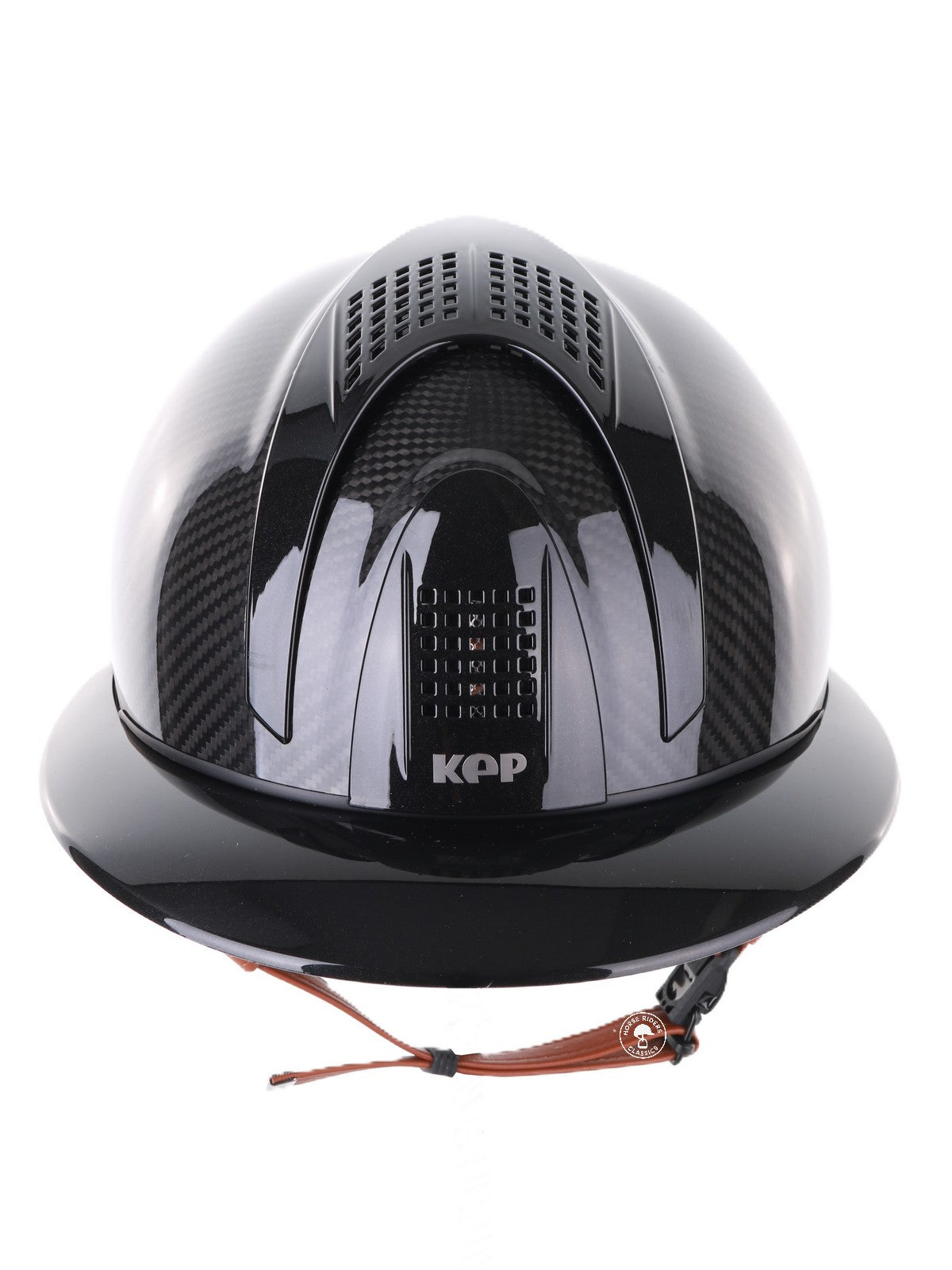 Kep Italia Paardrijhelm E-Light Carbon Polo Klep Zwart Beige Kinband
