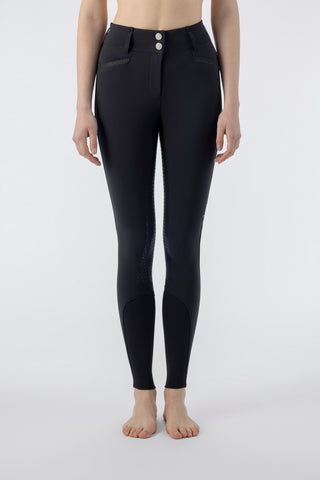 Pantalon d'équitation Equiline femme pleine adhérence taille haute Crystalef Noir