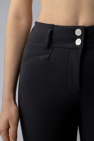 Pantalon d'équitation Equiline femme pleine adhérence taille haute Crystalef Noir