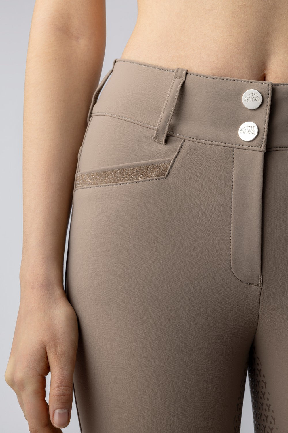 Pantalon d'équitation Equiline femme pleine adhérence taille haute Crystalef Taupe
