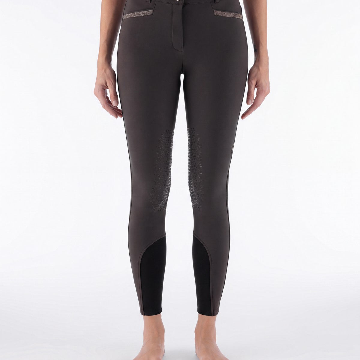 Equiline Pantalon d'Équitation Femme Knee Grip Taille Haute Eqrystalek Coffee Bean
