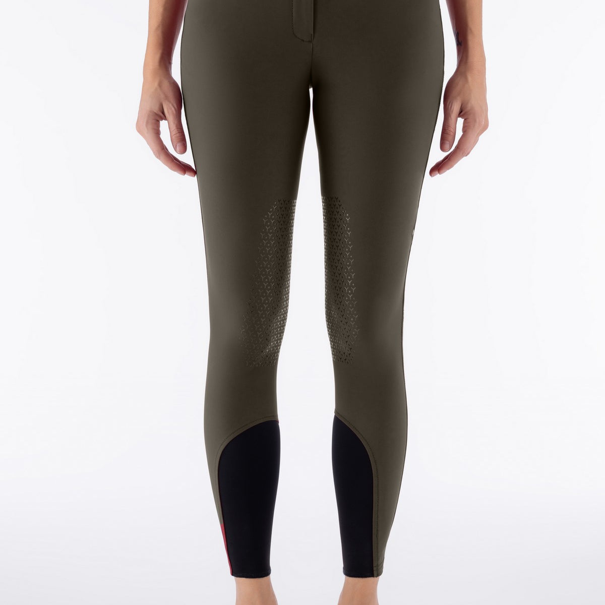 Equiline Pantalon d'Équitation Femme Knee Grip Taille Haute Eqrystalek Olive Night