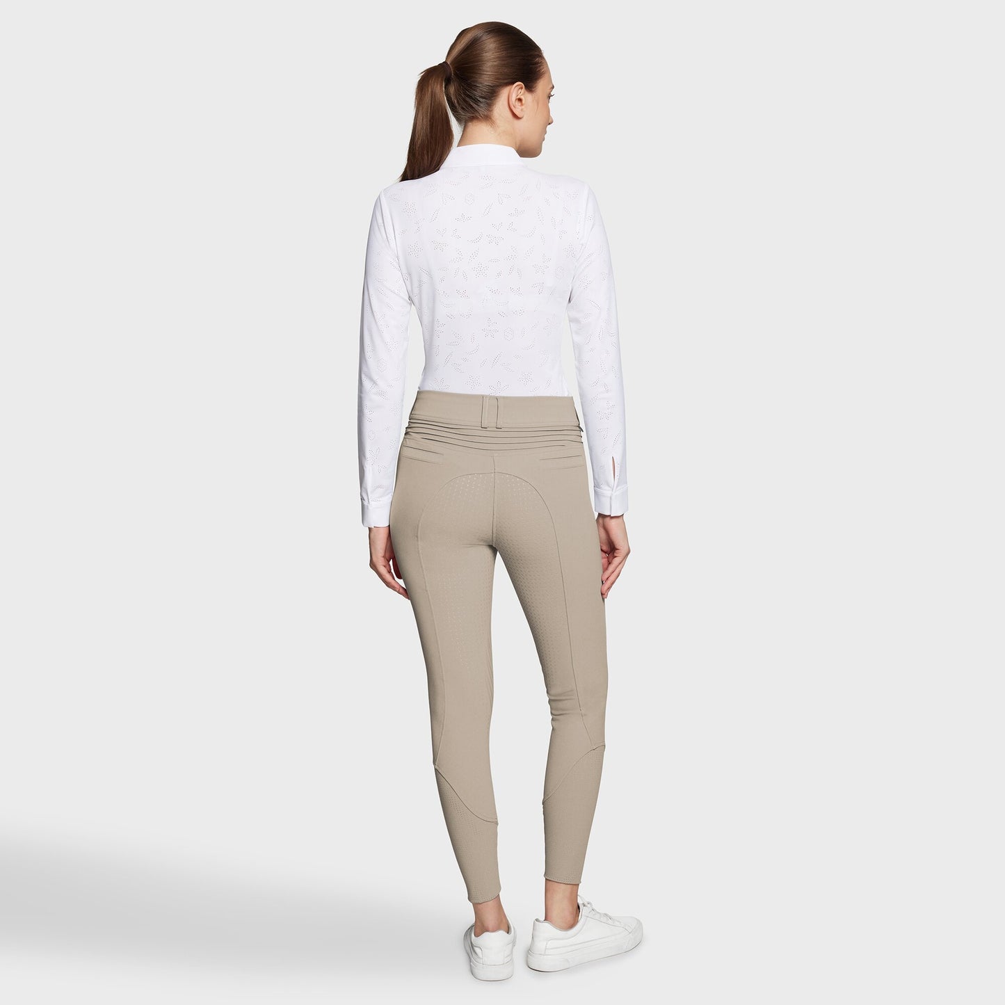 Samshield Pantalon d'équitation Full Grip Femme Clara à pois métalliques et bande haute Sand