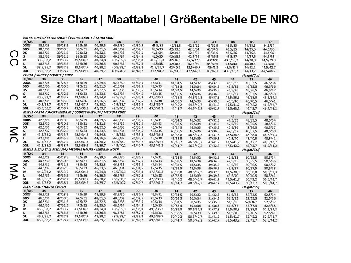 Size chart de niro boots
