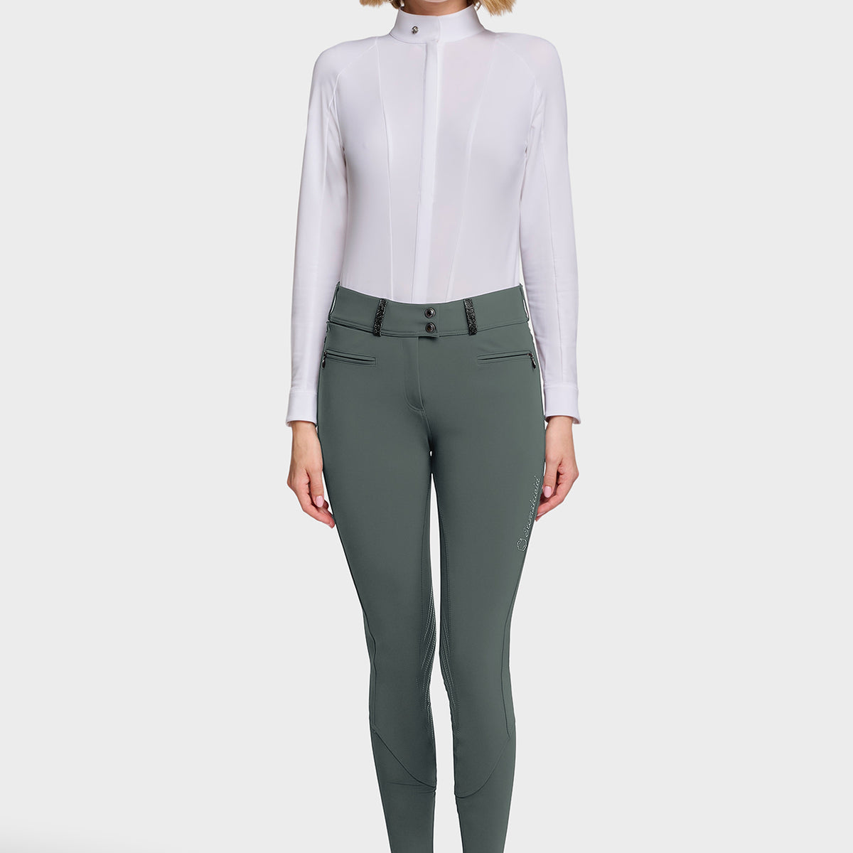 Samshield Pantalon d'Équitation Full Grip Femme Clara Crystal Fabric Dark Forest