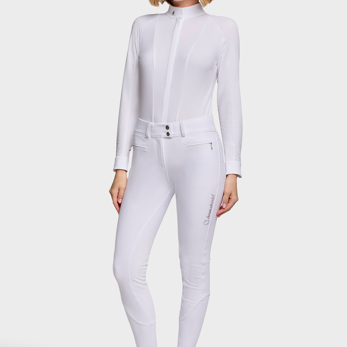 Samshield Pantalon d'Équitation Grip Genoux Femme Clara Crystal Fabric Blanc