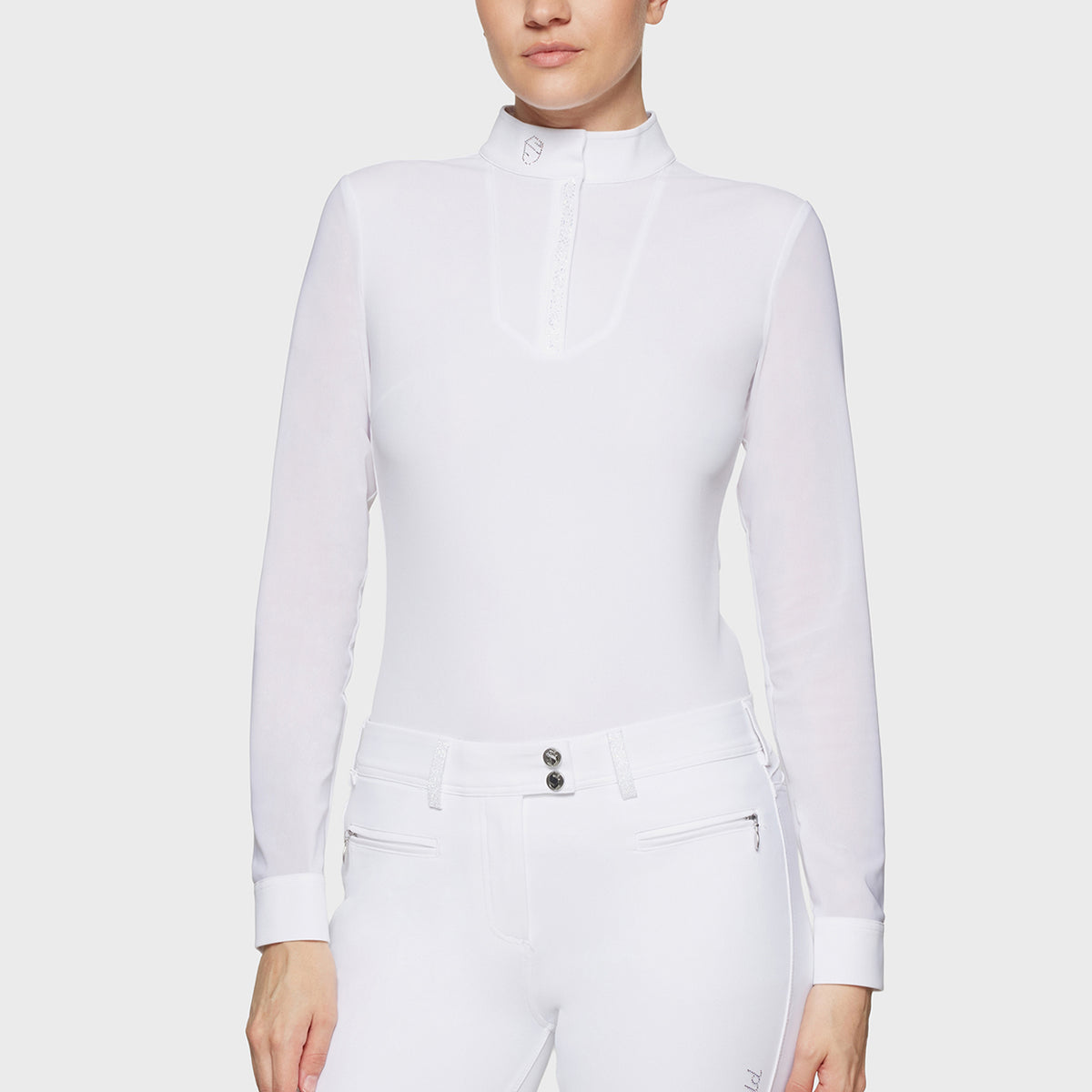 Samshield Polo de Concours Manches Longues Femme Faustine Premium White Holo
