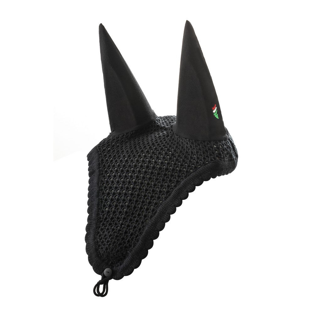 Equiline vliegenmuts extra lang geluiddempend Ruben 3 horse logo zwart Zwart Cob