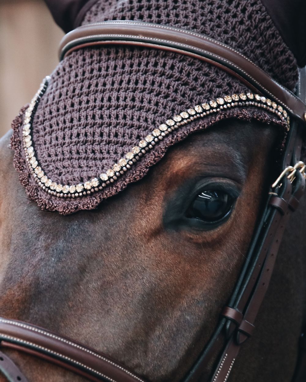 Kentucky Horsewear Bonnet anti-mouches Long Stone & Pearl marron