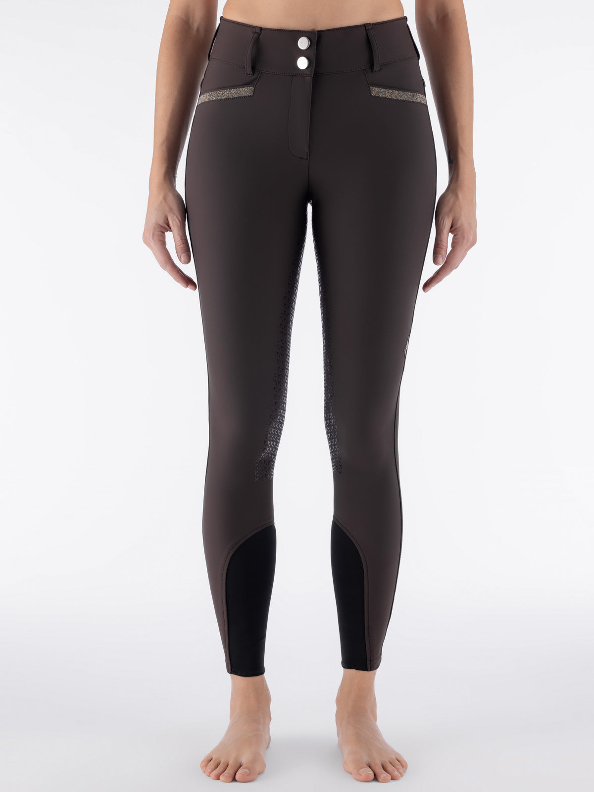 Equiline Rijbroek Dames Full Grip Hoge Band Eqcrystalef Coffee Bean Coffee Bean