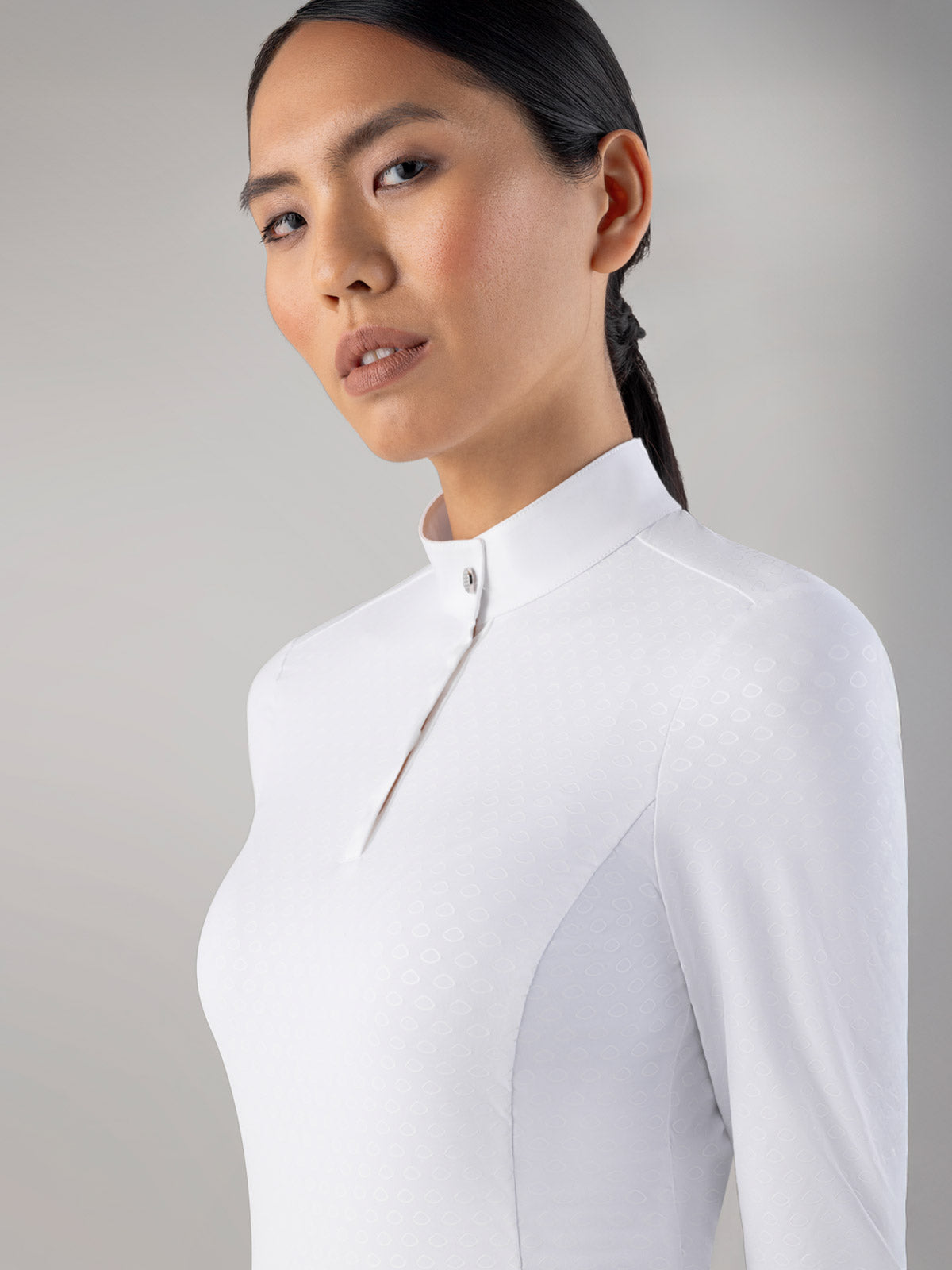 Equiline Chemise de Concours Femme Manches Longues Cols Blanche