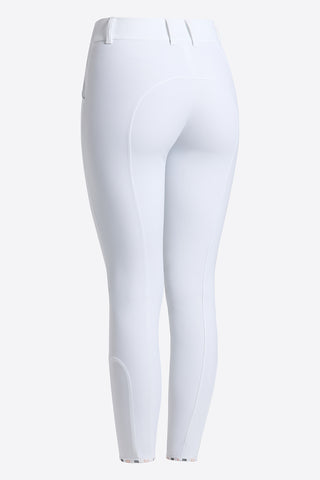 Pantalon d'équitation pour femmes avec grip aux genoux et taille haute blanc