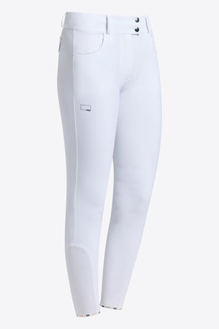 Pantalon d'équitation pour femmes avec grip aux genoux et taille haute blanc