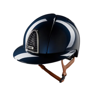 Kep Italia Paardrijhelm Cromo 2.0 Shine Polo Klep Blauw Chrome Frame Beige Kinband Blauw
