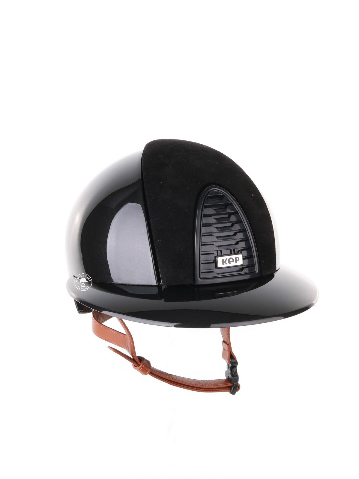 Kep Italia Paardrijhelm Cromo 2.0 Shine Polo Klep Zwart RAW Frame Suede Insert Beige Kinband