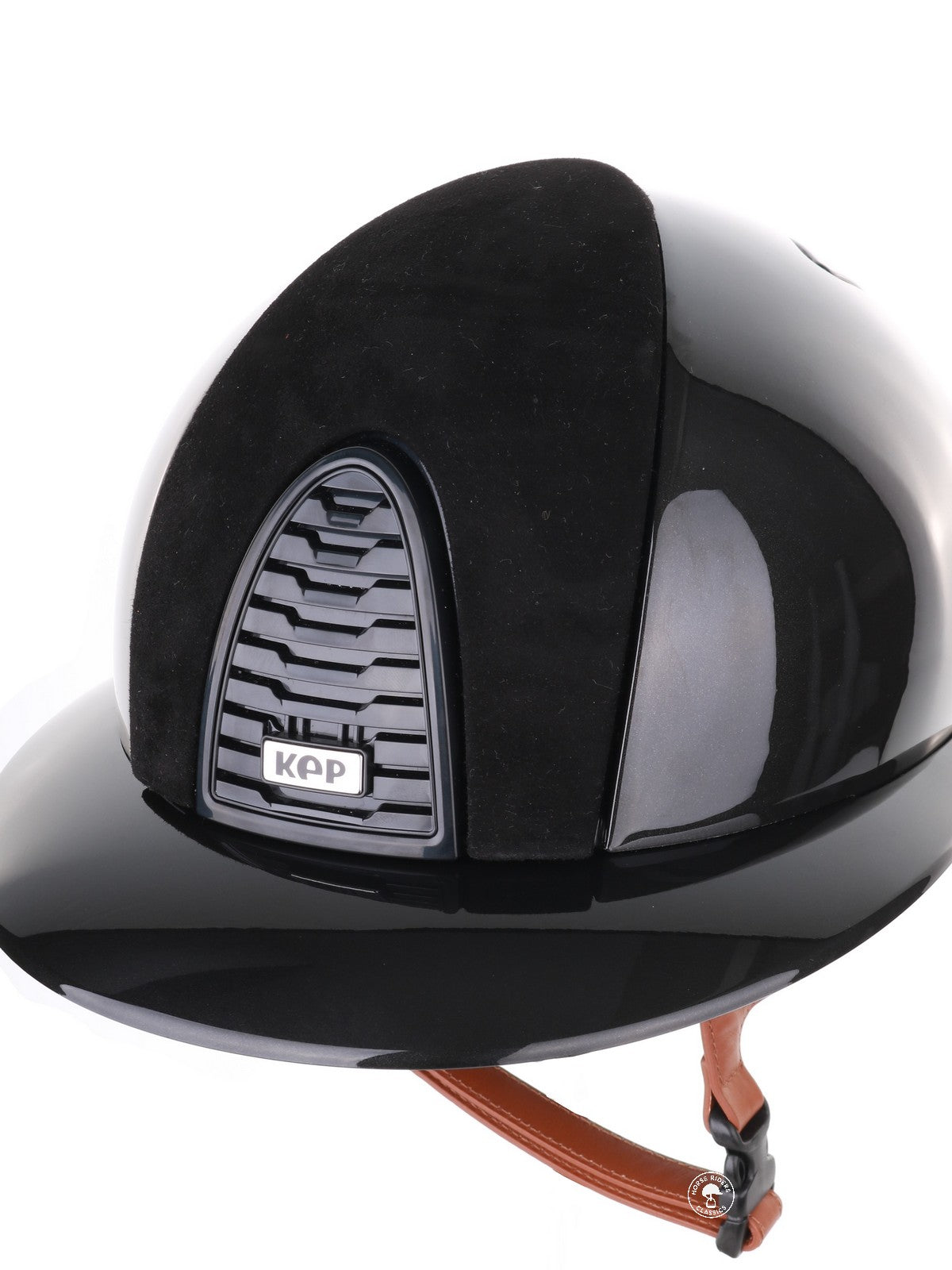 Kep Italia Paardrijhelm Cromo 2.0 Shine Polo Klep Zwart RAW Frame Suede Insert Beige Kinband