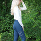 Pantalon d'équitation Equiline femme pleine adhérence taille haute Eufrefh Legion Blue