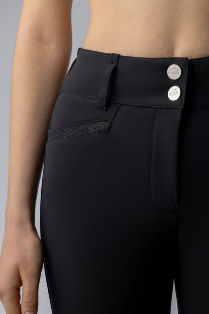 Pantalon d'équitation Equiline femme taille haute grip genoux Crystalek Noir