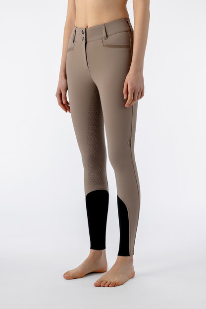 Pantalon d'équitation Equiline femme pleine adhérence taille haute Crystalef Taupe