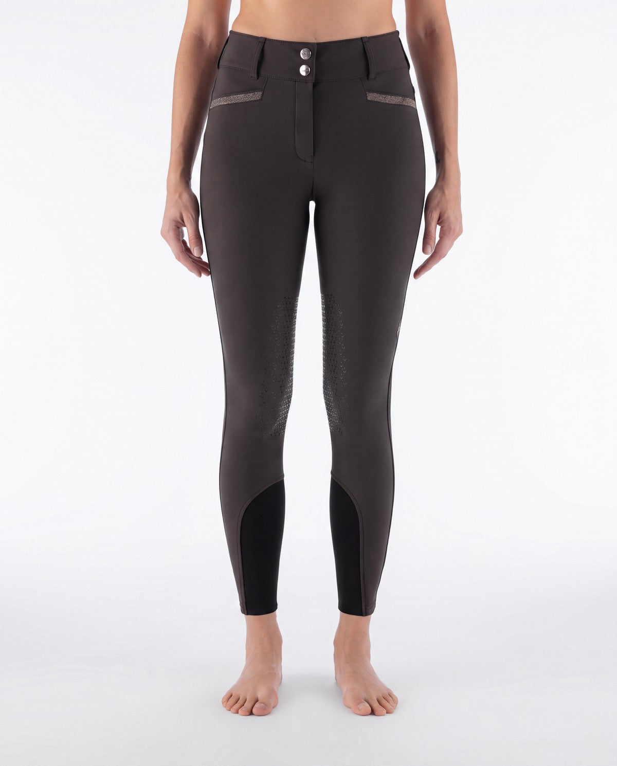 Equiline Pantalon d'Équitation Femme Knee Grip Taille Haute Eqrystalek Coffee Bean