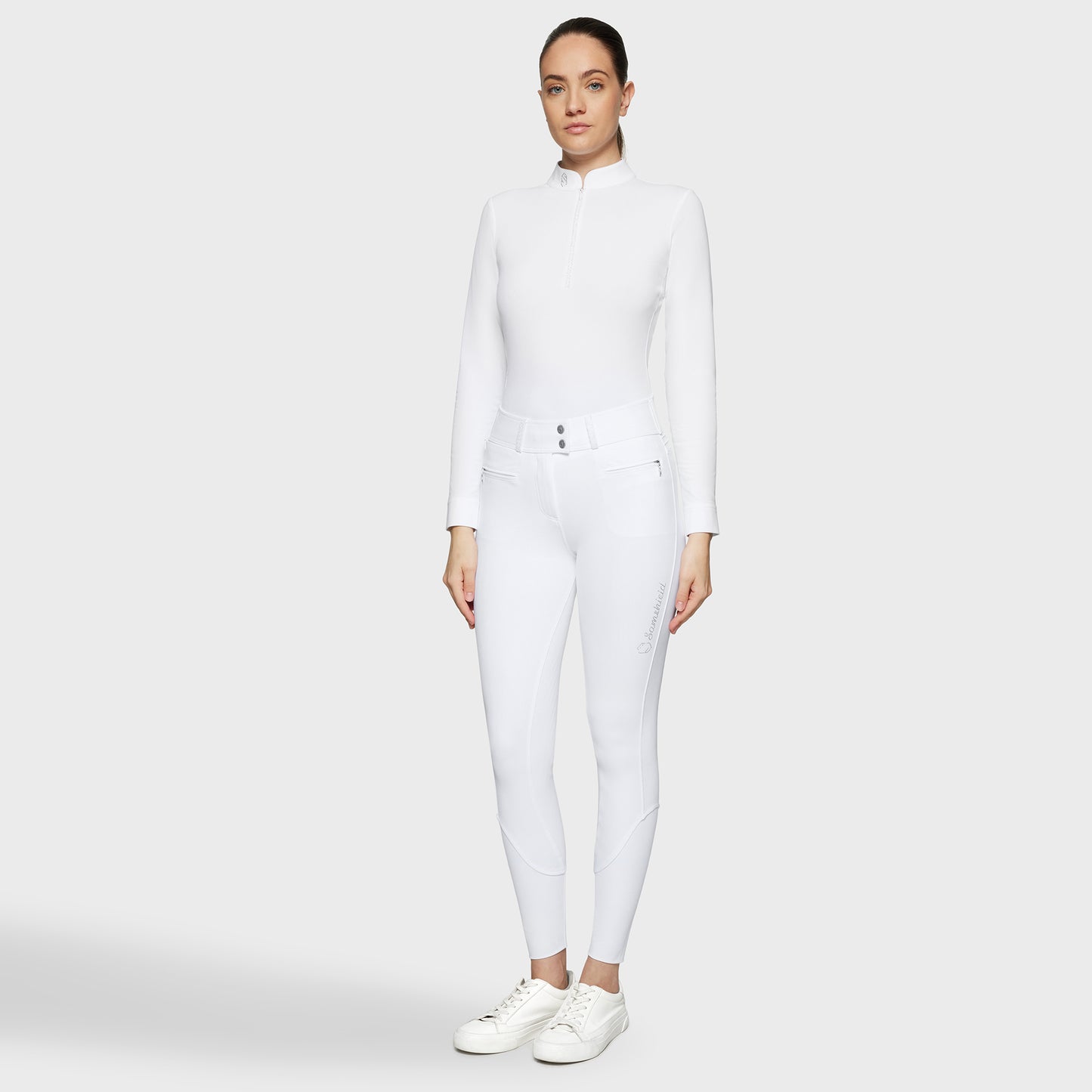Pantalon d'équitation Samshield Full Grip Femme Claranova Taille Extra Haute Blanc