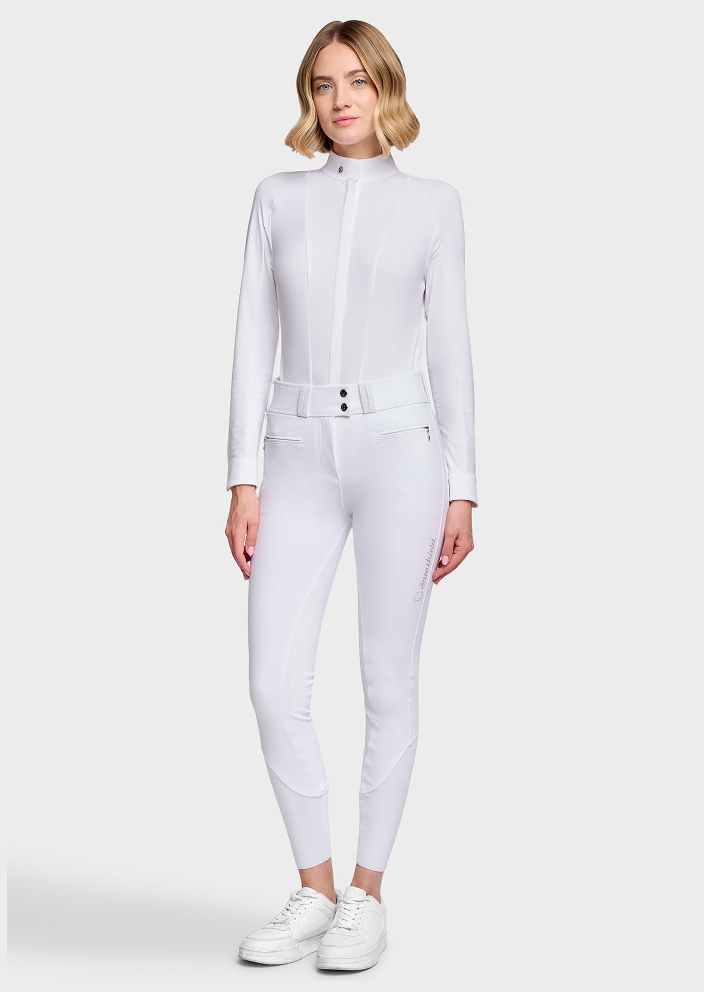Samshield Pantalon d'Équitation Full Grip Femme Claranova Taille Extra Haute Blanc
