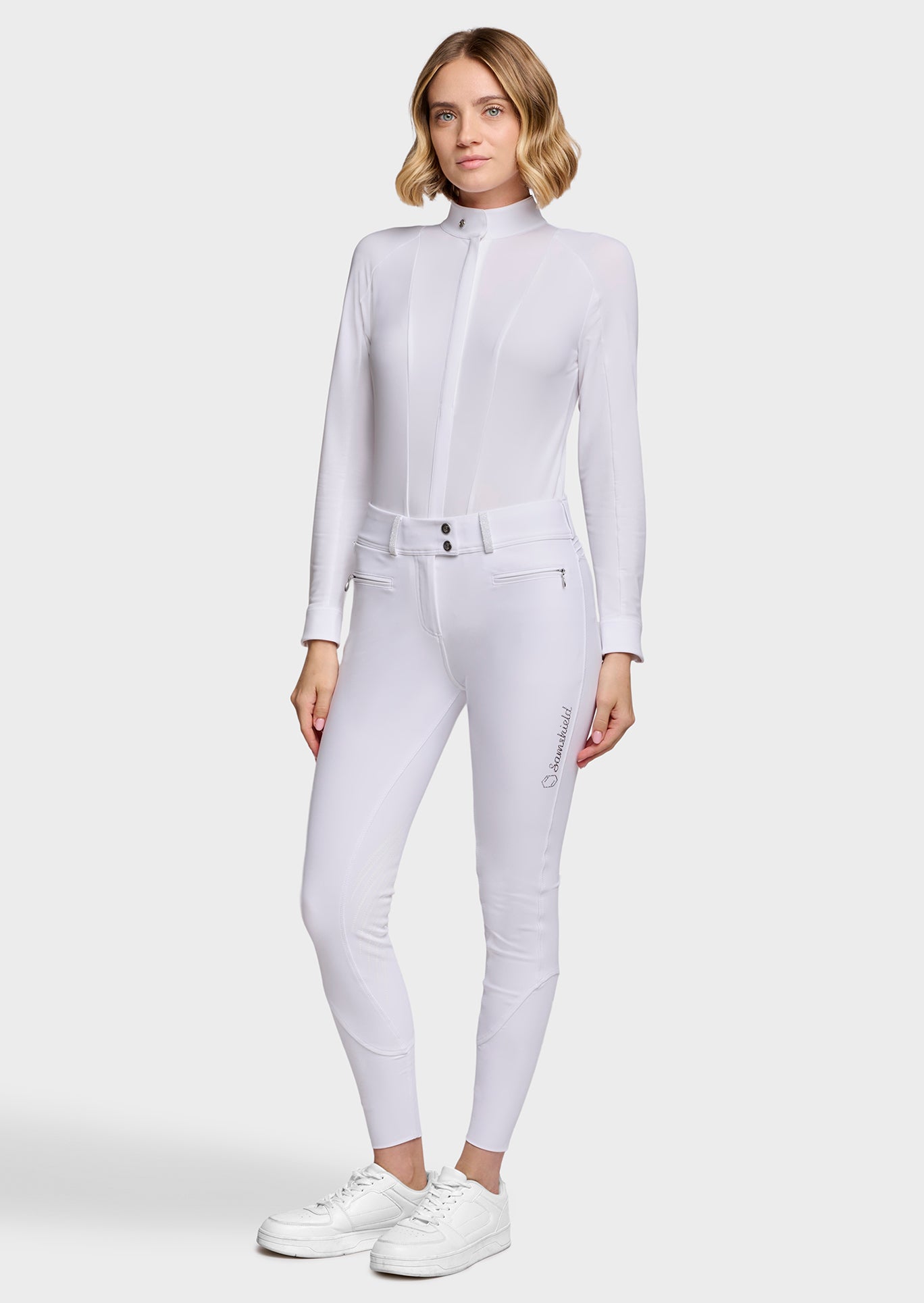 Samshield Pantalon d'Équitation Grip Genoux Femme Clara Crystal Fabric Blanc

