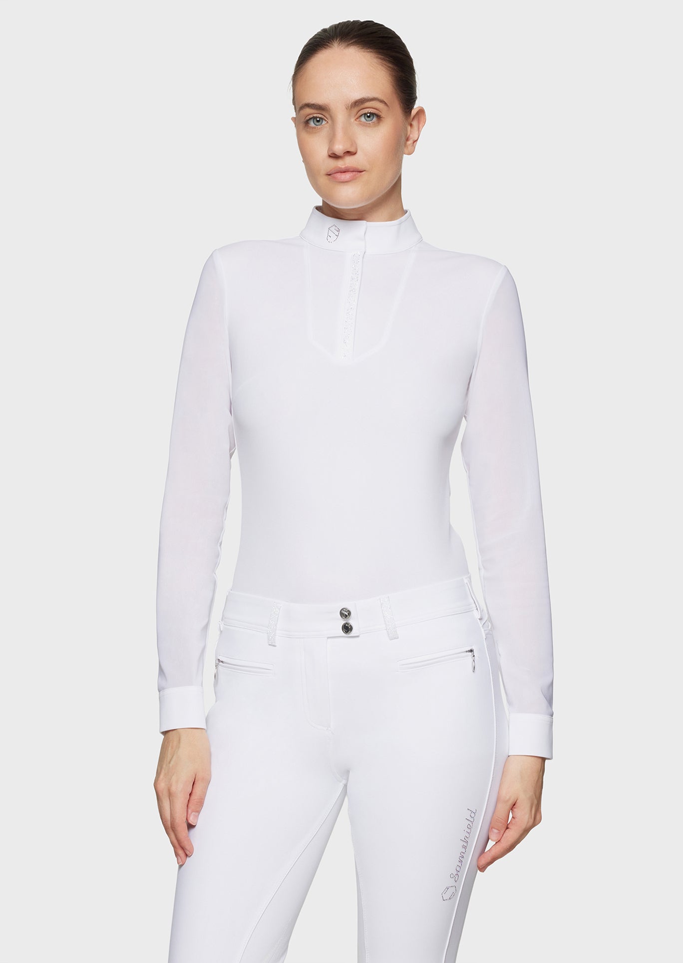 Samshield Polo de Concours Manches Longues Femme Faustine Premium White Holo
