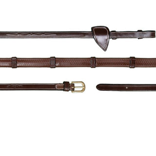 Dyon D Collection rênes en caoutchouc avec arrêts en cuir (16 mm) marron