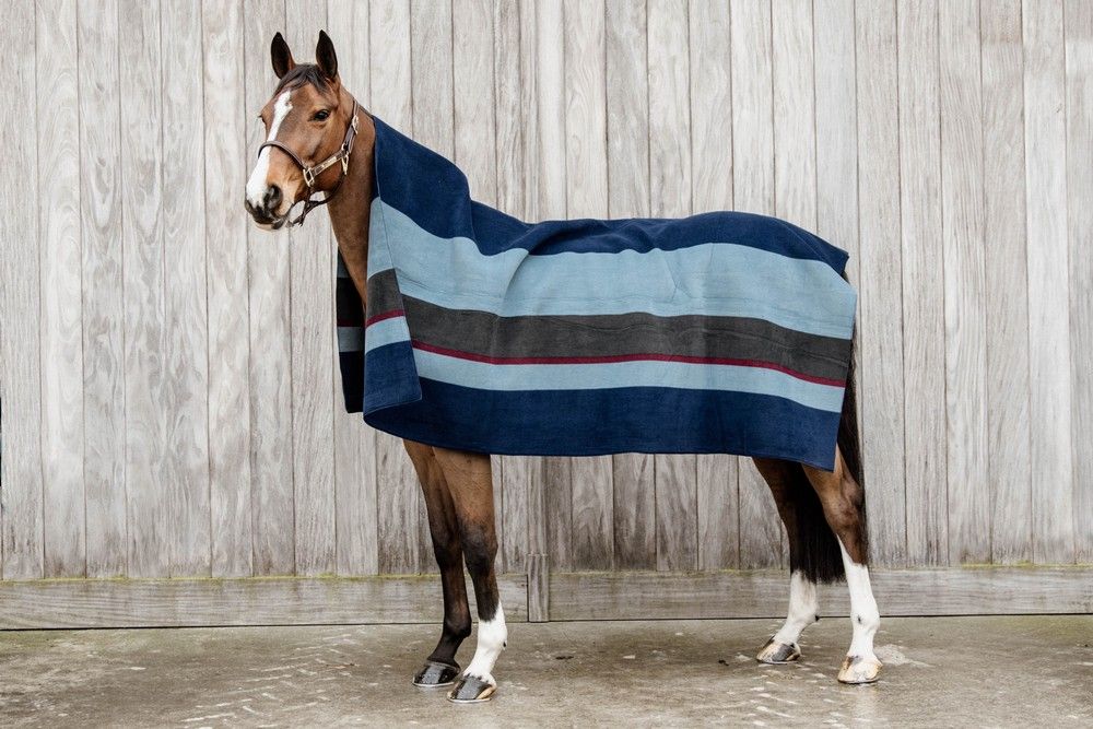 Couverture en polaire épaisse Kentucky Horsewear à rayures carrées bleu marine/gris